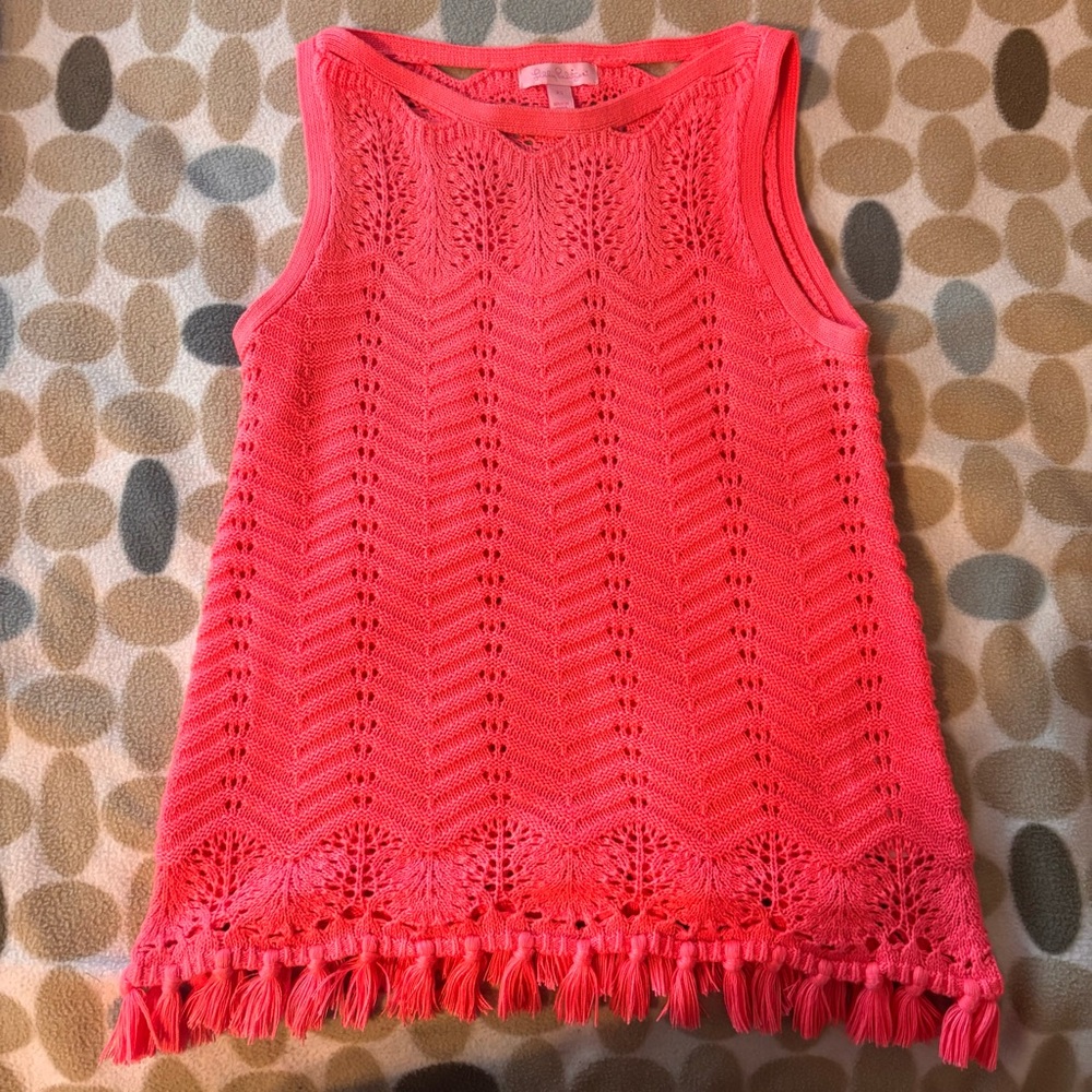 Lilly Pulitzer Women’s XS Fringe Hem Open Knit Brooklin Sweater Top Bright Pink